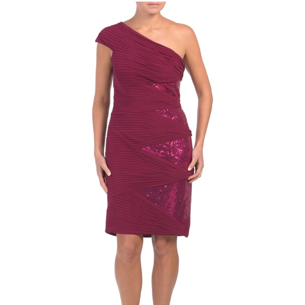 One shoulder beaded pleat dress